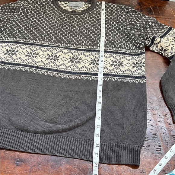 EDDIE BAUER Cotton Nordic Fair Isle Crewneck Pullover Sweater Grey/Cream Men's M - Picture 10 of 10